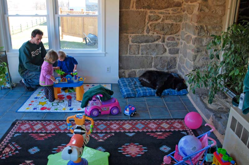 Playing in the sunroom