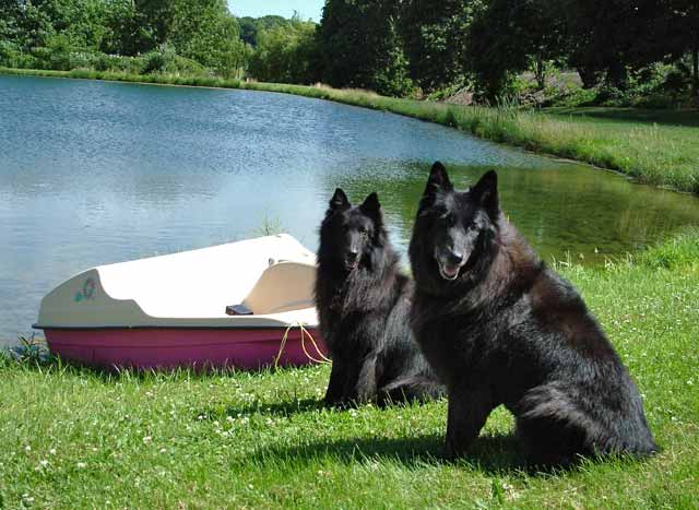 Bing & Acacia wait by the "Pink Menace" for their ride on the pond.